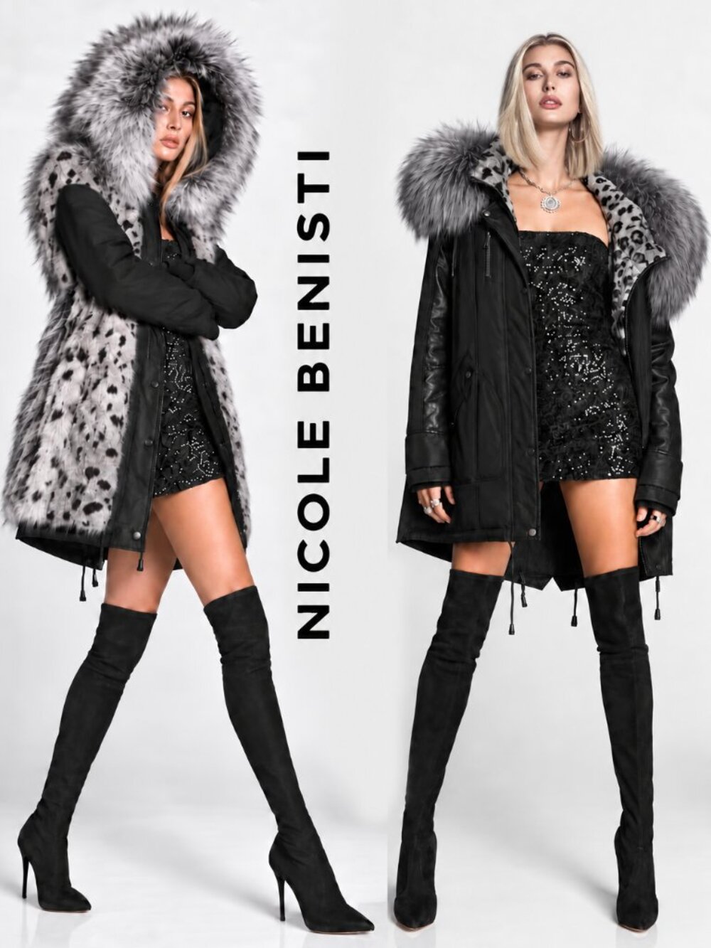 💥HOT ITEM!💥Chelsea Silver Fox/ Rabbit/ Leather Down Parka in Black & Leopard